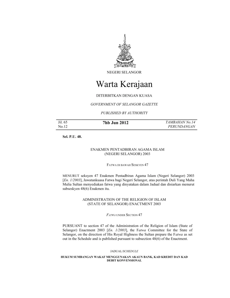 Imbasan halaman 1 daripada 2 — Hukum Sumbangan Wakaf Menggunakan Akaun Bank, Kad Kredit Dan Kad Debit Konvensional