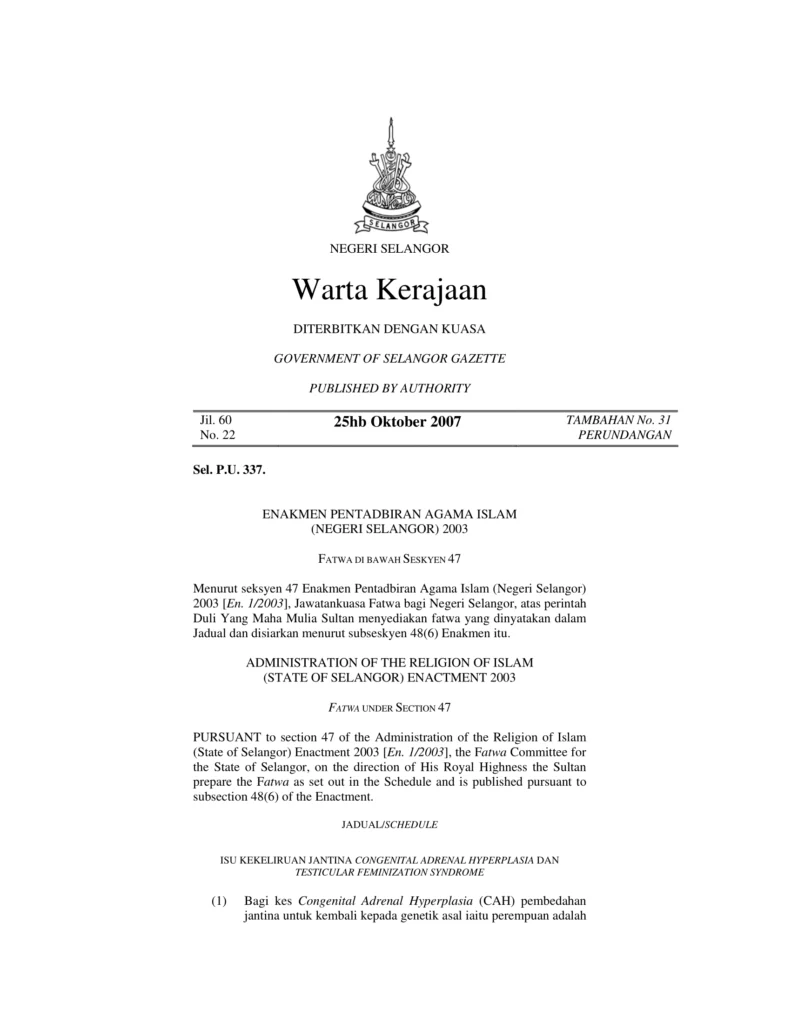 Imbasan halaman 1 daripada 2 — Isu Kekeliruan Jantina Congenital Adrenal Hyperplasia dan Testicular Feminization Syndrome