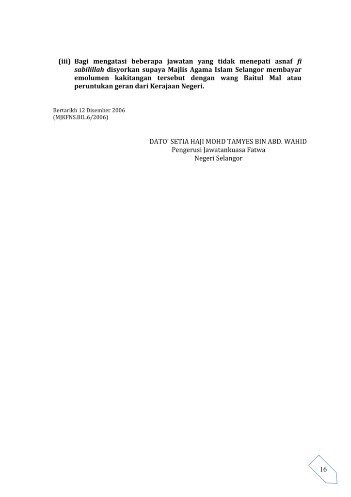 Imbasan halaman 2 daripada 2 — Fatwa Penggunaan Wang Zakat Di Bawah Asnaf Fi Sabilillah Bagi Membiayai Emolumen Kakitangan Unit Perundangan Keluarga Di Pejabat Agama Islam Daerah Dan Bahagian Perundangan Keluarga, Jabatan Agama Islam Selangor