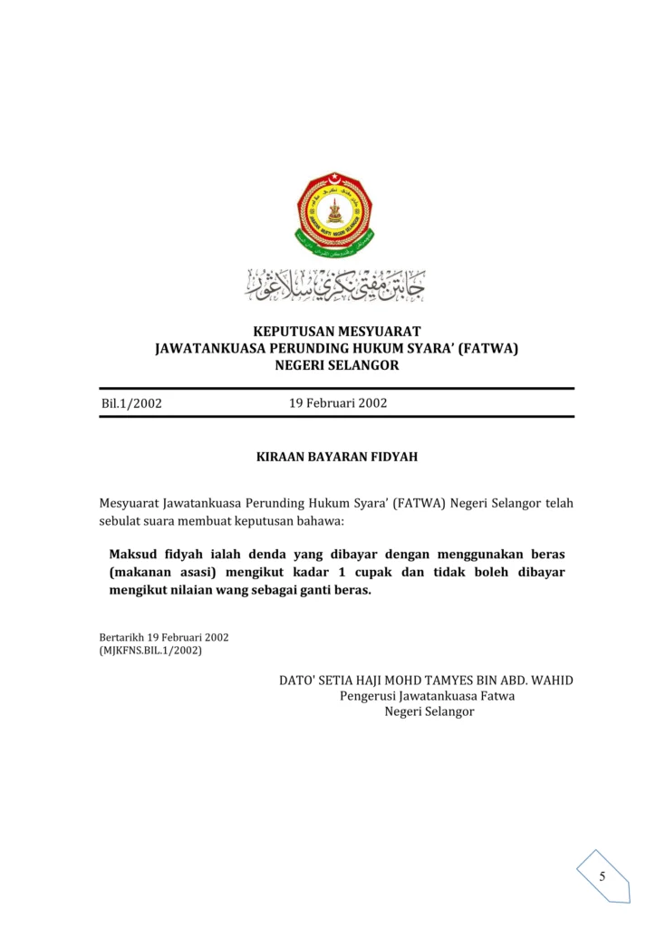 Imbasan halaman 1 daripada 1 — Kiraan Bayaran Fidyah
