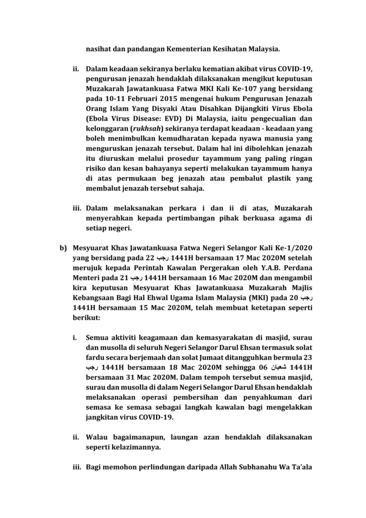 Imbasan halaman 2 daripada 3 — Pandangan Hukum Syarak Berkaitan Pengoperasian Masjid, Surau Dan Musolla Serta Pengurusan Jenazah Dalam Situasi Penularan Wabak Covid-19