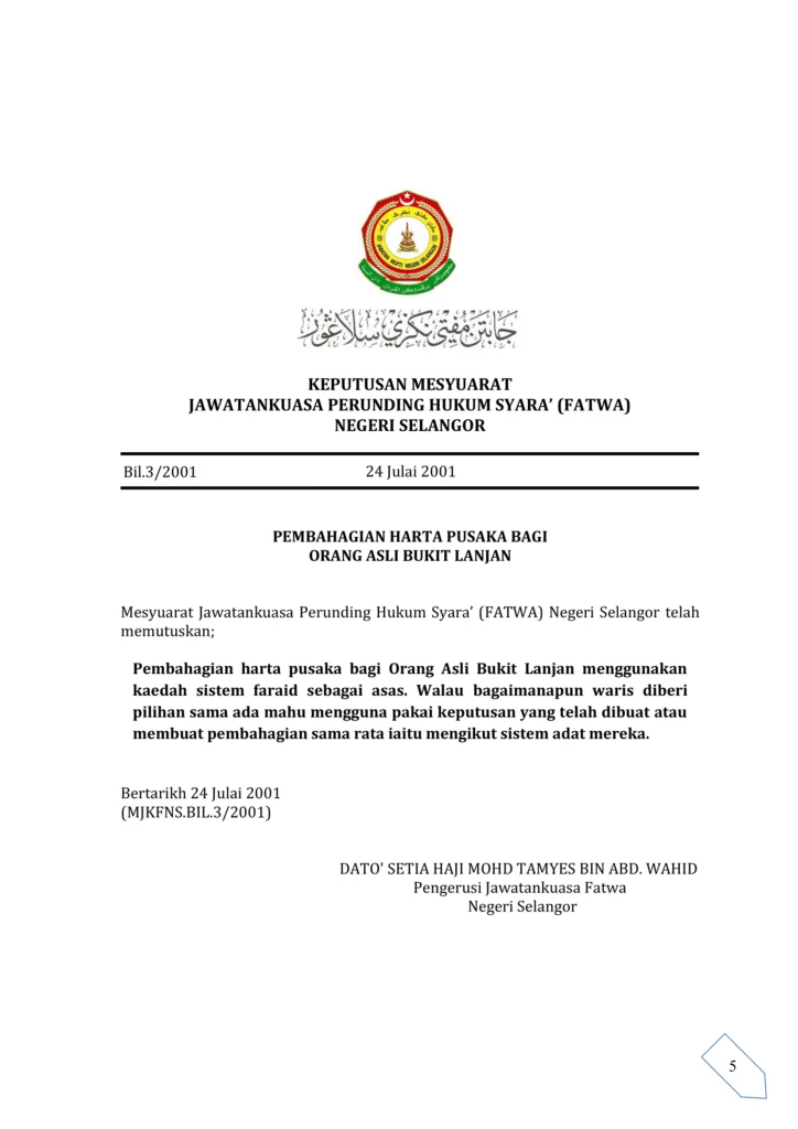Imbasan halaman 1 daripada 1 — Pembahagian Harta Pusaka Bagi Orang Asli Bukit Lanjan