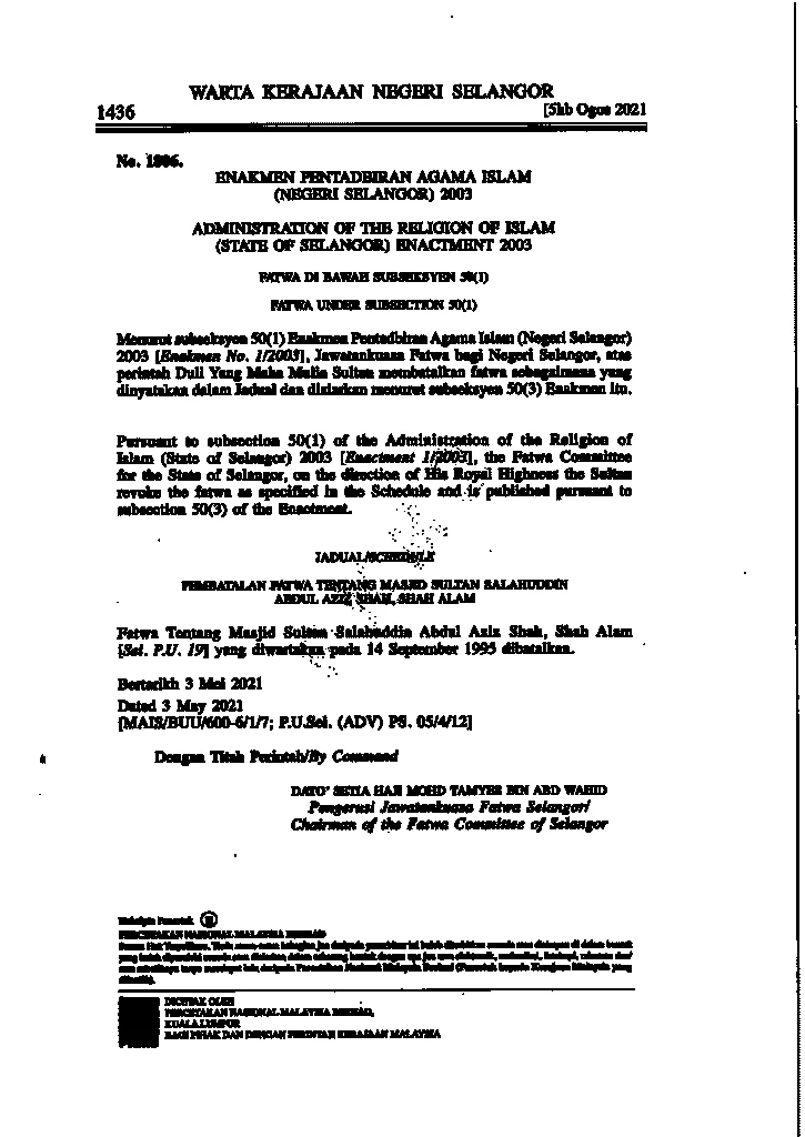 Imbasan halaman 2 daripada 2 — Pembatalan Fatwa Tentang Masjid Sultan Salahuddin Abdul Aziz Shah, Shah Alam