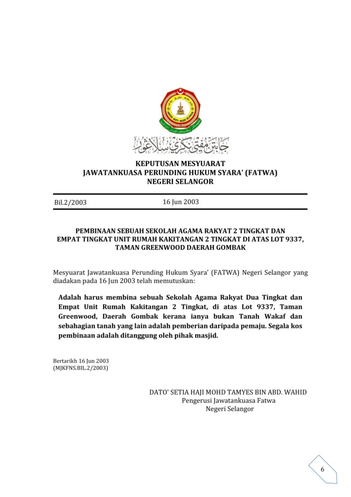 Imbasan halaman 1 daripada 1 — Pembinaan Sebuah Sekolah Agama Rakyat 2 Tingkat Dan Empat Tingkat Unit Rumah Kakitangan 2 Tingkat Di Atas Lot 9337, Taman Greenwood Daerah Gombak