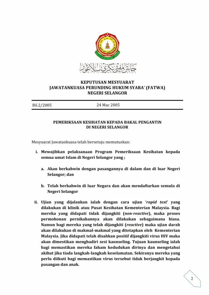 Imbasan halaman 1 daripada 2 — Pemeriksaan Kesihatan Kepada Bakal Pengantin Di Negeri Selangor