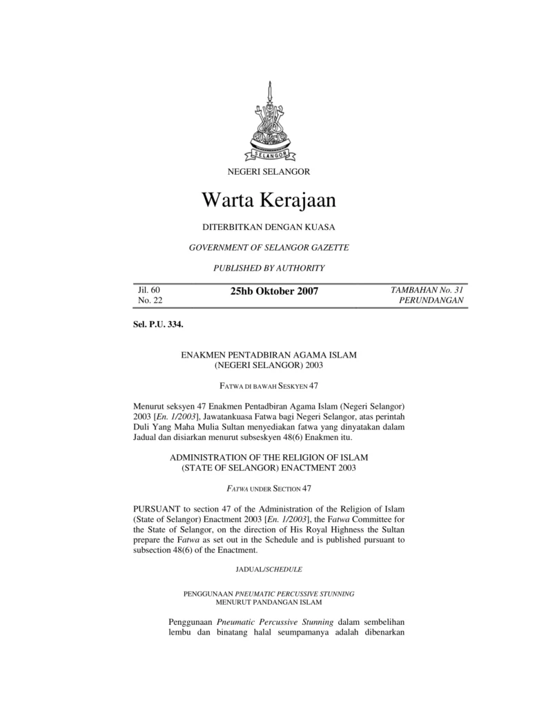 Imbasan halaman 1 daripada 2 — Penggunaan Pneumatic Precussive Stunning Menurut Pandangan Islam