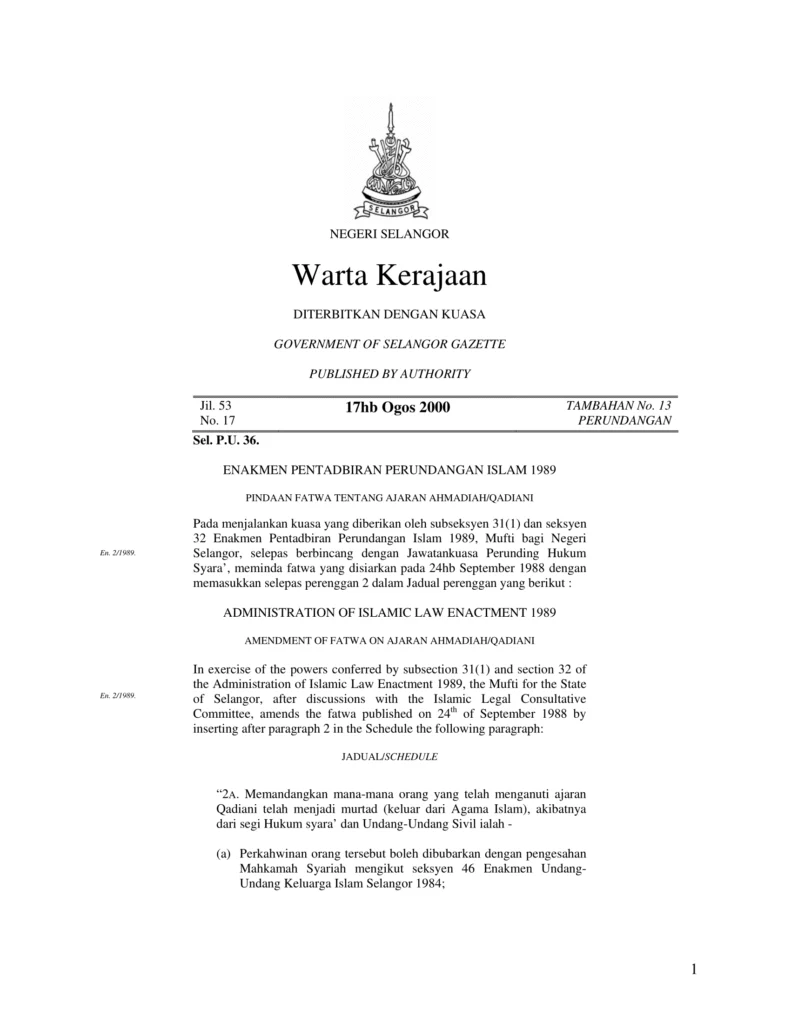 Imbasan halaman 1 daripada 2 — Pindaan Fatwa Tentang Ajaran Ahmadiah/Qadiani