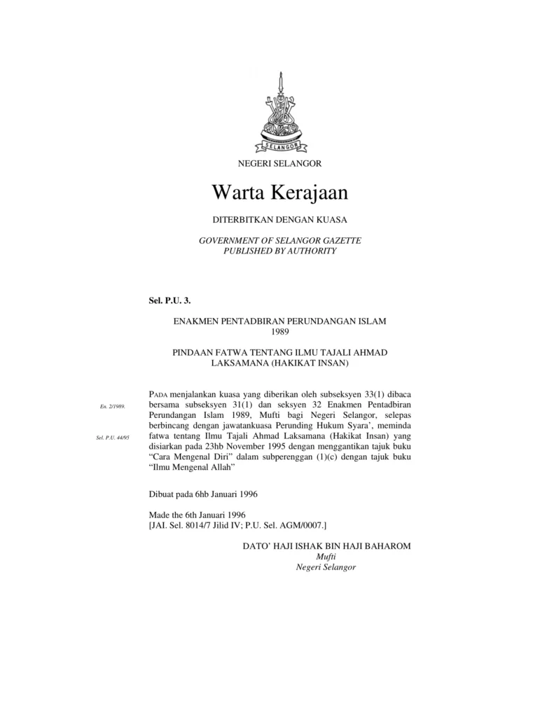 Imbasan halaman 1 daripada 2 — Pindaan Fatwa Tentang Ilmu Tajali Ahmad Laksamana(Hakikat Insan).