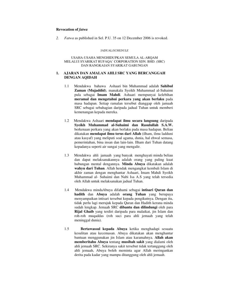 Imbasan halaman 2 daripada 5 — Usaha-usaha Menghidupkan Semula Al-Arqam melalui Syarikat Rufaqa’ Corparation Sdn. Bhd. (SRC) dan Rangkaian Syarikat Gabungan